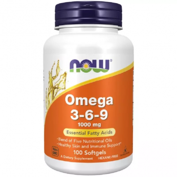 Омега NOW FOODS OMEGA 3-6-9 1000 mg with a blend of Flax Seed, Evening Primrose, Canola, Black Currant and Pump