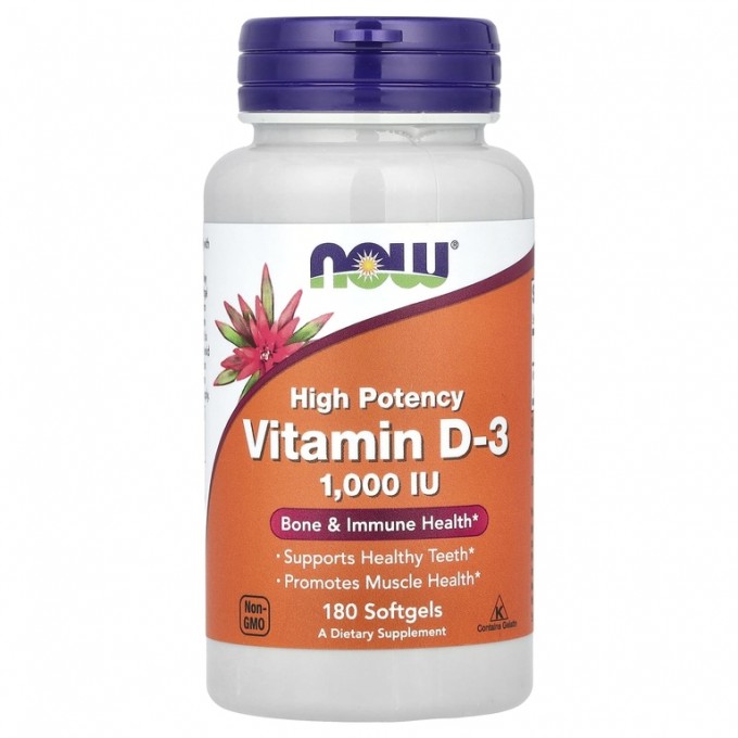 Витамин NOW FOODS VITAMIN D-3 1000 IU High Potency, 180 капсул NS29664